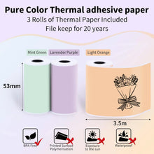 Phomemo T02/M02X Colorful Thermal Sticker Paper Roll Self-adhesive Black Character on Mint Green/Purple/Orange,50mm x 3.5m