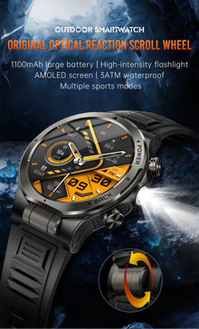 LIGE Military Smart Watch, 1000mAh Ultra-Long Battery, 1.43" AMOLED Display, 5ATM Waterproof, Bluetooth Calling, Sports Watch with Flashlight
