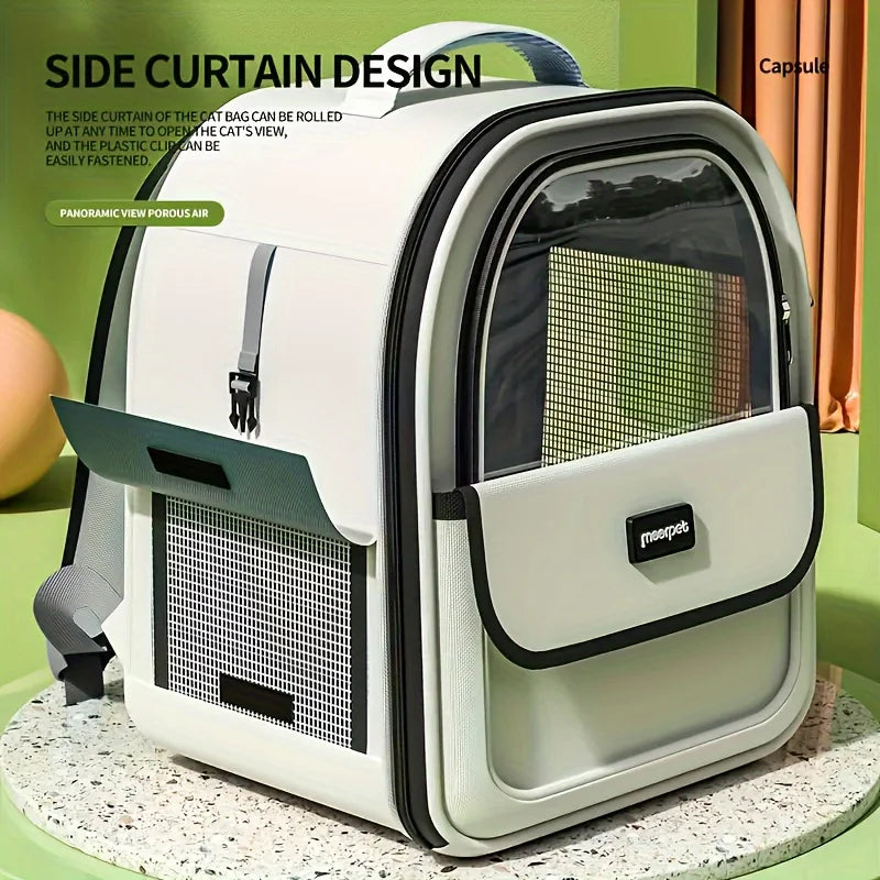 KEMORELA Pet Backpack for Cats & Small Dogs, Transparent Breathable Carrier Bag with Side Curtain Design