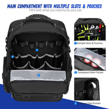 Heavy-Duty Tool Backpack, Large Tool Storage Bag with 3 Organizer Pouches, Multi-Pocket Work Backpack for Electricians & Plumbers