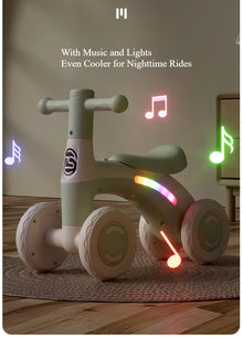 Baby Balance Bike for Toddlers, 4-Wheel Ride-On Walker with Silent Wheels, Anti-Tip Design, Balance Training Toy