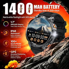 1400mAh Outdoor GPS Smart Watch, 1.7" AMOLED Display, Bluetooth Calling, IP68 Waterproof, 100+ Sports Modes & LED Flashlight