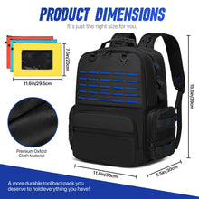 Heavy-Duty Tool Backpack, Large Tool Storage Bag with 3 Organizer Pouches, Multi-Pocket Work Backpack for Electricians & Plumbers
