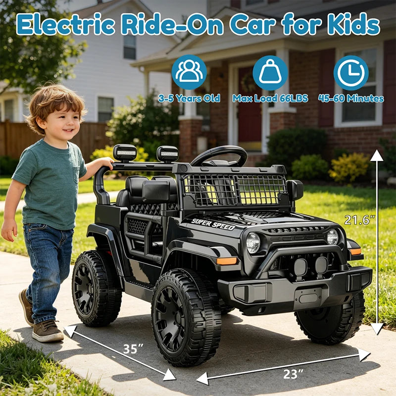 12V Kids Ride-On Car, Electric Toy Car with Parent Remote Control, Spring Suspension, LED Lights & Music