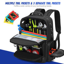 Heavy-Duty Tool Backpack, Large Tool Storage Bag with 3 Organizer Pouches, Multi-Pocket Work Backpack for Electricians & Plumbers