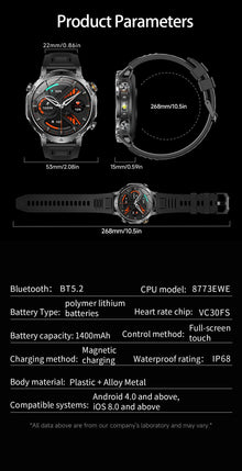 1400mAh Smart Watch for Men, Outdoor GPS Sports Watch with AMOLED Display, Bluetooth Calling, IP68 Waterproof & Flashlight