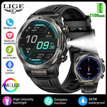 LIGE Military Smart Watch, 1000mAh Ultra-Long Battery, 1.43" AMOLED Display, 5ATM Waterproof, Bluetooth Calling, Sports Watch with Flashlight