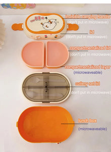 Kawaii Kids Bento Lunch Box, Cute Portable School Lunch Container with Compartments, Microwave Safe Food Storage Box