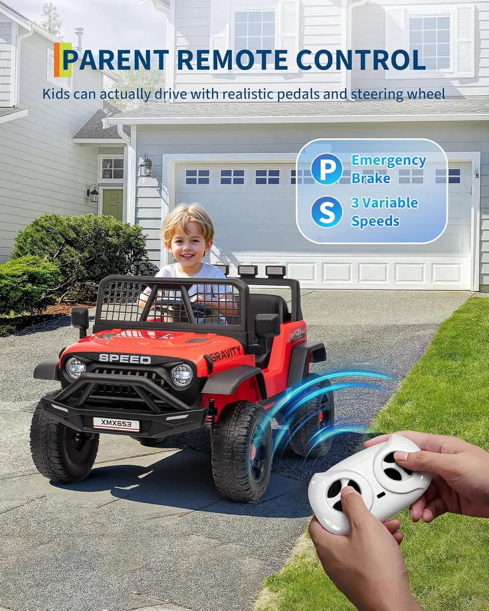 12V Kids Electric Ride-On Truck with Parent Remote Control – 3-Speed Off-Road Toy Car