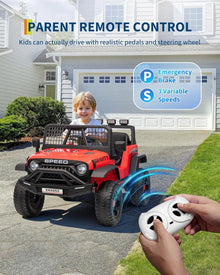 12V Kids Electric Ride-On Truck with Parent Remote Control – 3-Speed Off-Road Toy Car
