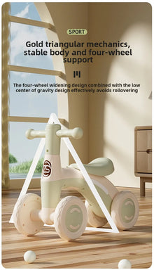 Baby Balance Bike for Toddlers, 4-Wheel Ride-On Walker with Silent Wheels, Anti-Tip Design, Balance Training Toy