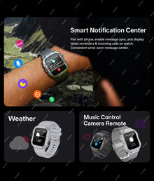 Rugged Smart Watch for Men, 2.01" HD Touchscreen with Bluetooth Calling, Voice Assistant & LED Flashlight
