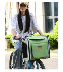 Pet Bicycle & Motorcycle Carrier Bag, Portable Cat & Small Dog Travel Backpack with Breathable Mesh