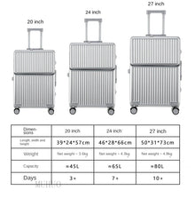 Aluminium Frame Suitcase Front Opening Cabin Luggage with USB Cup Holder Female Trolley Case Male Brake Wheel Travel Suitcase