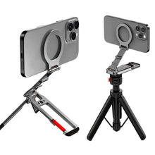 Magnetic Phone Tripod Stand, Adjustable Foldable Phone Holder for iPhone 12–17 Series, MagSafe Compatible