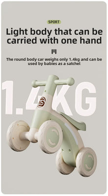 Baby Balance Bike for Toddlers, 4-Wheel Ride-On Walker with Silent Wheels, Anti-Tip Design, Balance Training Toy