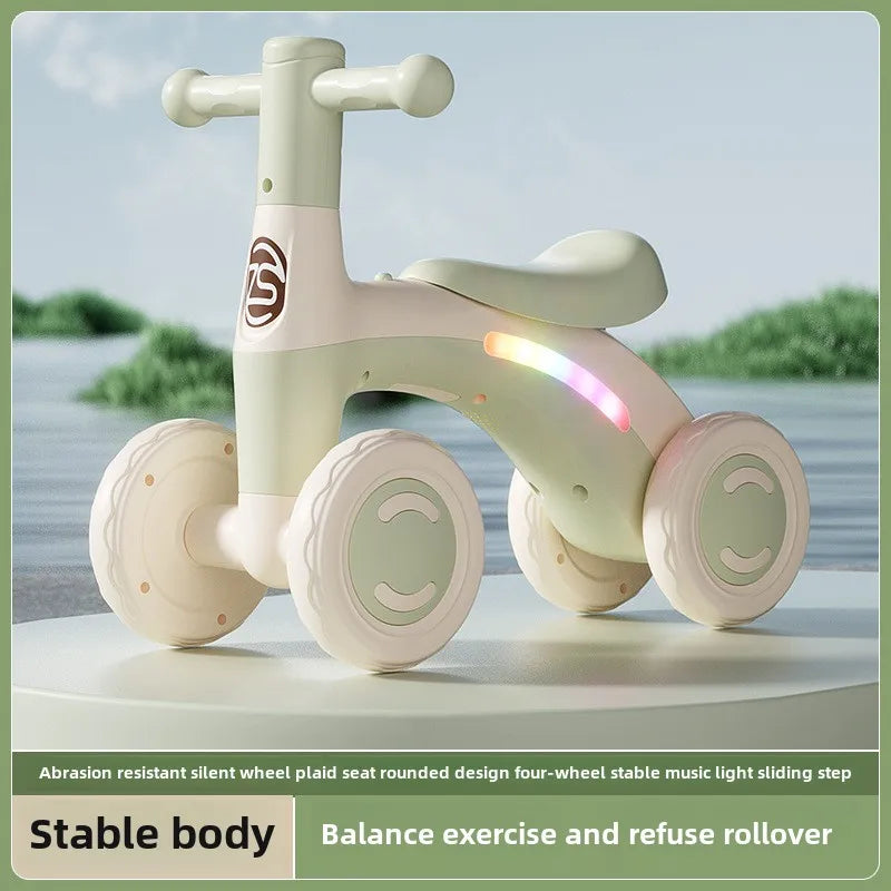 Baby Balance Bike for Toddlers, 4-Wheel Ride-On Walker with Silent Wheels, Anti-Tip Design, Balance Training Toy