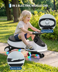 12V Electric Wiggle Car for Kids, 2-in-1 Ride-On Swing Car with Pedal, Flashing Wheels, Music & Anti-Rollover Design