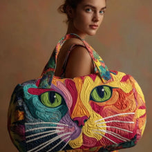 Quilted Cat Duffel Bag, Large Travel & Gym Bag with Adjustable Strap, Colorful 3D Design, Lightweight Sports Tote