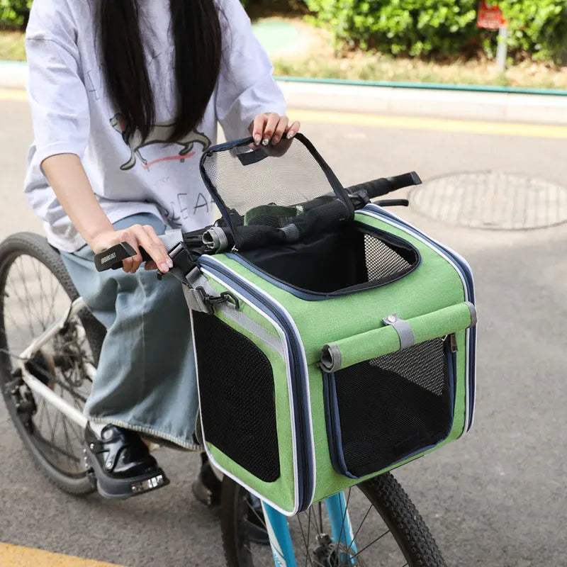 Pet Bicycle & Motorcycle Carrier Bag, Portable Cat & Small Dog Travel Backpack with Breathable Mesh