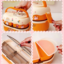 Kawaii Kids Bento Lunch Box, Cute Portable School Lunch Container with Compartments, Microwave Safe Food Storage Box
