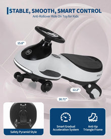 12V Electric Wiggle Car for Kids, 2-in-1 Ride-On Swing Car with Pedal, Flashing Wheels, Music & Anti-Rollover Design