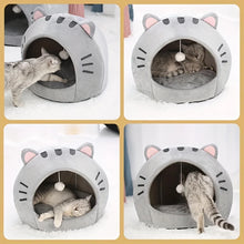 Cozy Cat Cave Bed, Cute Cartoon Pet Bed for Cats & Small Dogs, Soft Covered Sleeping House with Cushion