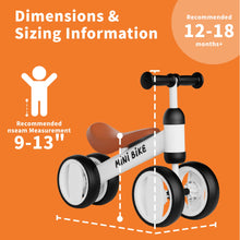Baby Balance Bike for 12–18 Months, 4-Wheel No-Pedal Toddler Bike with Adjustable Seat, First Ride-On Toy