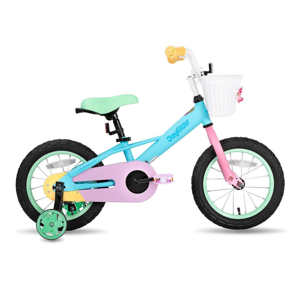 JOYSTAR Macaroon Kids Bike with Training Wheels, Front Basket & Colorful Design, 12–18 Inch Bicycle for Toddlers