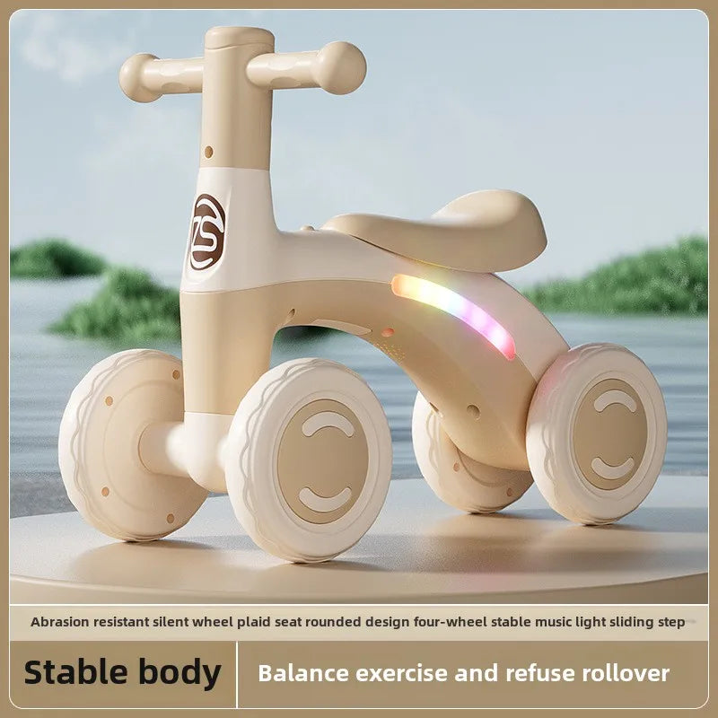 Baby Balance Bike for Toddlers, 4-Wheel Ride-On Walker with Silent Wheels, Anti-Tip Design, Balance Training Toy