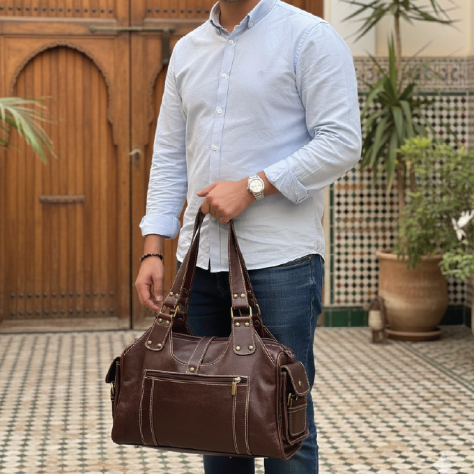 Handcrafted Genuine Leather Shoulder Bag with Multiple Pockets