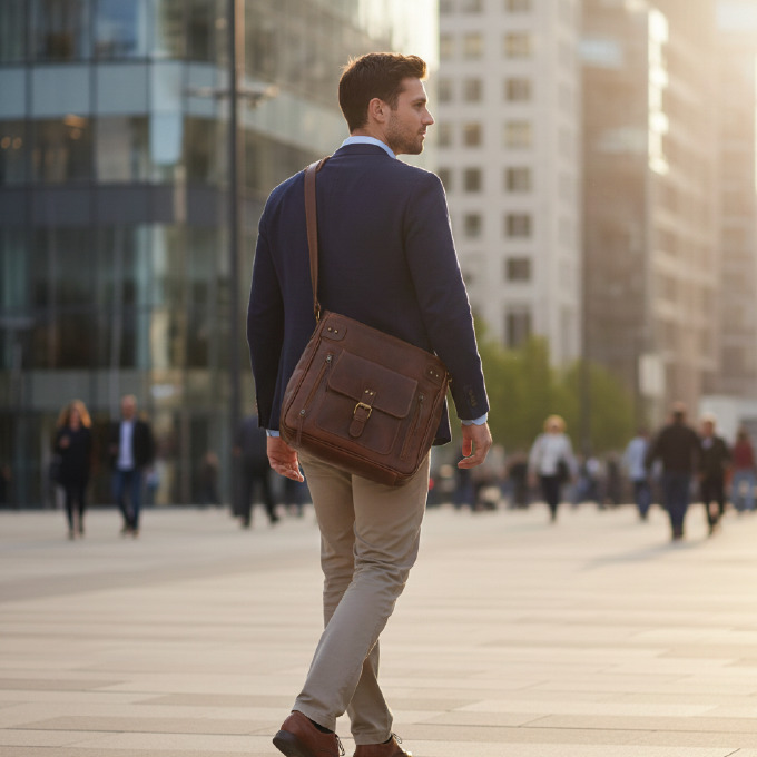 Classic Goat Leather Crossbody Bag with Front Pockets