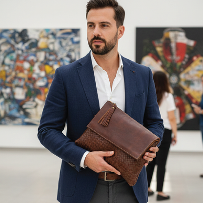 Handcrafted Genuine Leather Crossbody Bag – Elegant Woven Flap Design