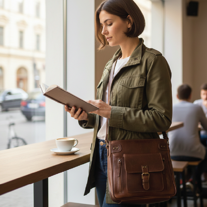 Classic Goat Leather Crossbody Bag with Front Pockets
