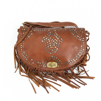 Boho Studded Goat Leather Fringe Crossbody Bag
