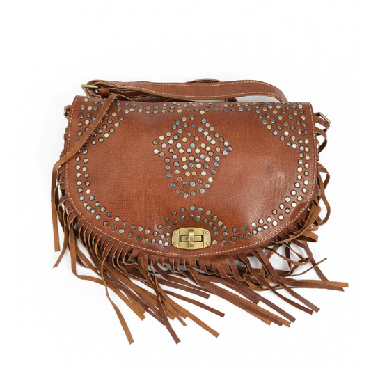 Boho Studded Goat Leather Fringe Crossbody Bag