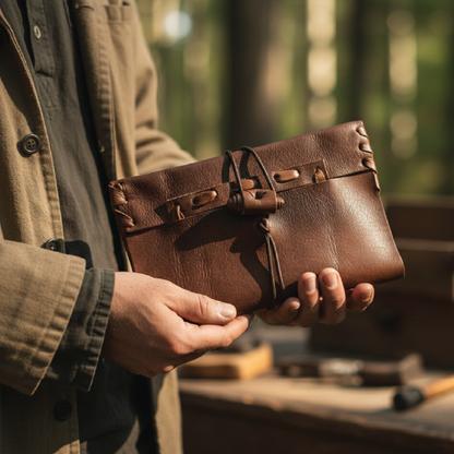 Handcrafted Goat Leather Roll-Up Clutch with Tie Closure