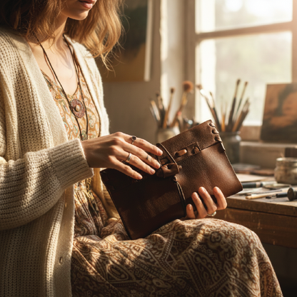 Handcrafted Goat Leather Roll-Up Clutch with Tie Closure