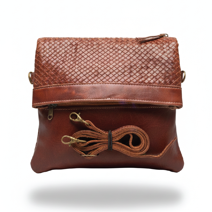 Handcrafted Genuine Leather Crossbody Bag – Elegant Woven Flap Design