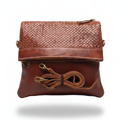 Handcrafted Genuine Leather Crossbody Bag – Elegant Woven Flap Design