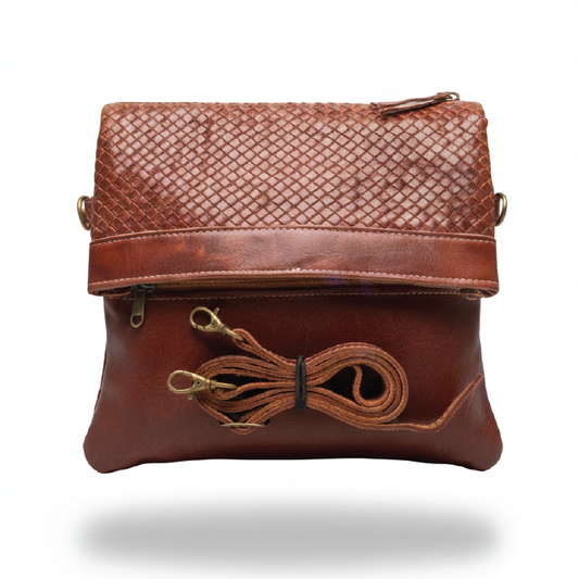 Handcrafted Genuine Leather Crossbody Bag – Elegant Woven Flap Design