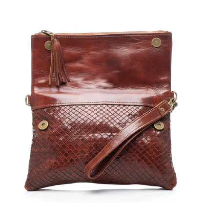 Handcrafted Genuine Leather Crossbody Bag – Elegant Woven Flap Design
