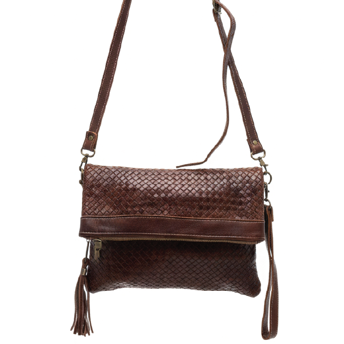 Handcrafted Genuine Leather Crossbody Bag – Elegant Woven Flap Design