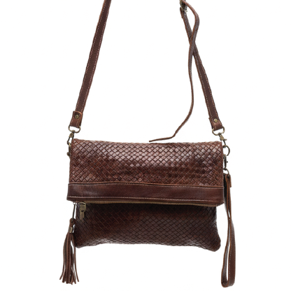 Handcrafted Genuine Leather Crossbody Bag – Elegant Woven Flap Design