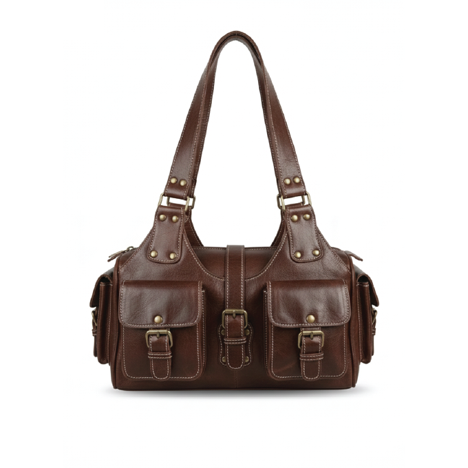 Handcrafted Genuine Leather Shoulder Bag with Multiple Pockets