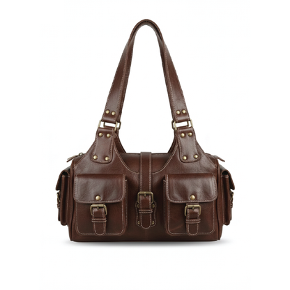 Handcrafted Genuine Leather Shoulder Bag with Multiple Pockets