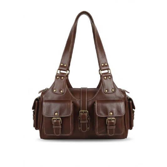 Handcrafted Genuine Leather Shoulder Bag with Multiple Pockets
