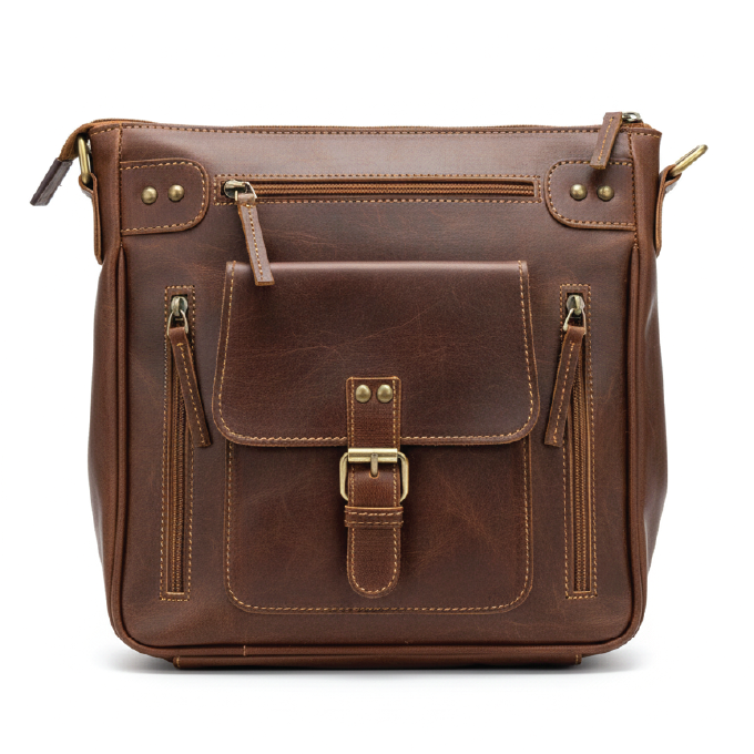Classic Goat Leather Crossbody Bag with Front Pockets