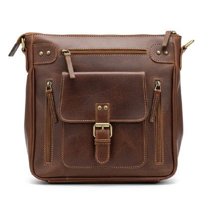 Classic Goat Leather Crossbody Bag with Front Pockets