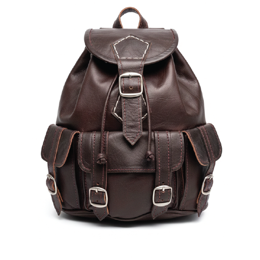 Durable Goat Leather Backpack with Multiple Pockets
